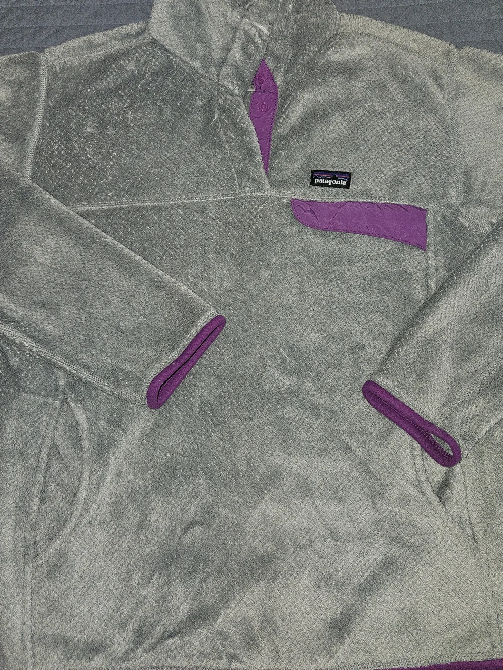 Patagonia Gray Fleece Pullover with Purple Trim